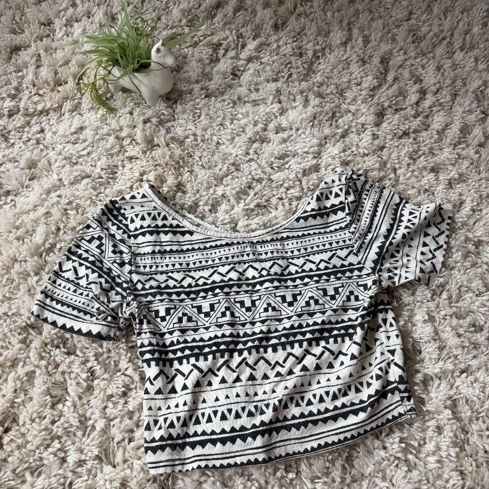 Tribal curious gypsy summer crop top, spring Patterned Black and White Crop Top.